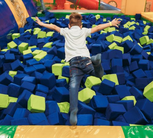 Excited little boy having fun at the entertainment centre